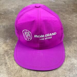 Vintage MGM Grand Las Vegas Snapback Hat Neon Magenta Pink Purple Cap 90s‎
